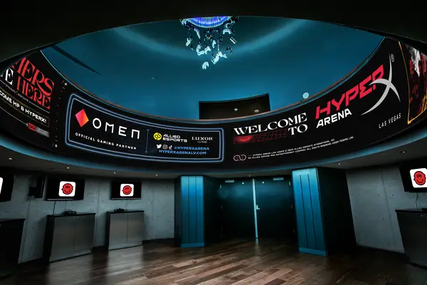 OMEN dome entrance with curved LED signage