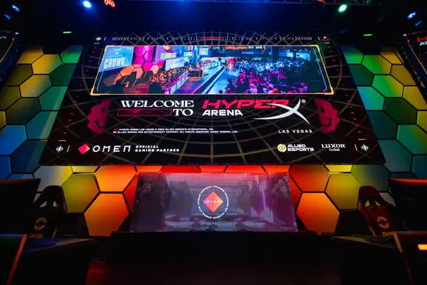 Venue entrance with LED floor and welcome screen